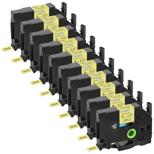 Cruxer 10er-Packung Kompatibel für P-touch TZe-811 TZe811 TZ-811 TZ811 6mm 0,23'' Laminierte Bänder Schwarz auf Gold, Schriftband Ersatz für PT-D200 PT-D210 PT-D400 PT-D450 D600 H100 1230PC Maker von Cruxer