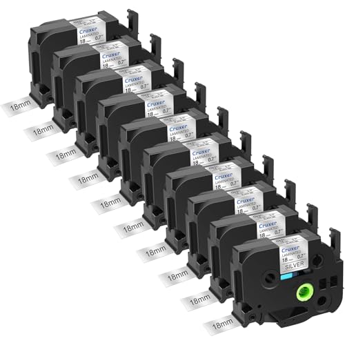 Cruxer 10er-Packung Kompatibel für P-touch TZe-941 TZe941 TZ-941 TZ941 18mm 0,7'' Laminierte Bänder Schwarz auf Silber, Schriftband Ersatz für PT-D400AD D450 D600 P700 P750W H500LI 1880C 2730 Maker von Cruxer