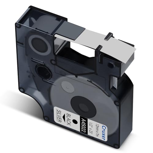 Cruxer 1er-Packung Kompatibel für Dymo D1 45022 S0720620 A45022 Etikettenband，Schwarz auf Silber 12mm x 7m Ersatz für Dymo LabelManager 160 210D 500TS Labelpoint 100 350 Labelwriter DUO 3M PL150 von Cruxer