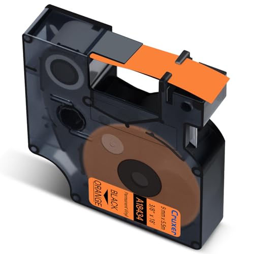 Cruxer 1er-Packung Kompatibel für Dymo IND 18434 A18434 Vinyl Etikettenband Bänder，Schwarz auf Orange 9mm x 5.5m Ersatz für Dymo Rhino 1000 4200 6000 LabelWriter 450 Duo ILP 219 3M PL150 3M PL300 von Cruxer