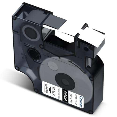 Cruxer 1er-Packung Kompatibel für Dymo IND 18445 S0718620 A18445 Vinyl Etikettenband，Schwarz auf Weiß 19mm x 5.5m Ersatz für Dymo Rhino 4200 5000 5200 6000 ILP 219 3M PL150 3M PL200 3M PL300 von Cruxer