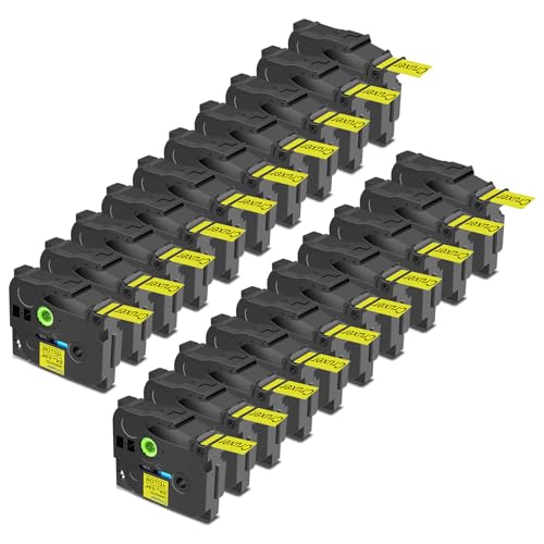 Cruxer 20er-Packung Kompatibel für Brother P-touch TZe-651 Yellow Laminierte Bänder，Schwarz auf Gelb 1'' 24mm x 8m Schriftband Ersatz für Brother PT-P710BT PT-P700 PT-E550WVP PT-P750W PT-2730VP von Cruxer