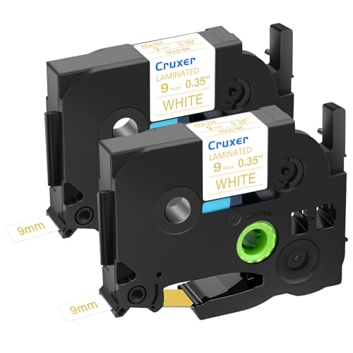 Cruxer 2er-Packung Kompatibel für P-touch TZe-224 TZe224 TZ-224 TZ224 9mm 0,35'' Laminierte Bänder Gold auf Weiß, Schriftband Ersatz für PT-D200 PT-D210 PT-D400 PT-D450 D600 H100 1230PC Maker von Cruxer