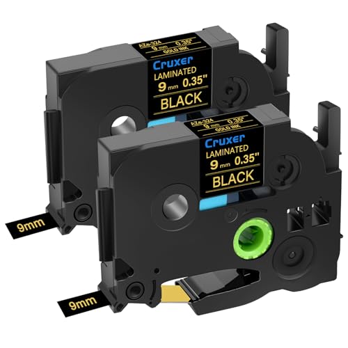 Cruxer 2er-Packung Kompatibel für P-touch TZe-324 TZe324 TZ-324 TZ324 9mm 0,35'' Laminierte Bänder Gold auf Schwarz, Schriftband Ersatz für PT-D200 PT-D210 PT-D400 PT-D450 D600 H100 1230PC Maker von Cruxer