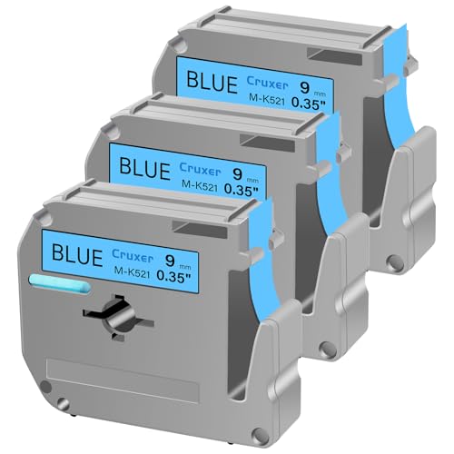 Cruxer 3 Packung Ersatz für P Touch M-K521 MK521 M521 Schwarz auf Blau 9mm 0,35 3/8 M Klebeband Blau für Ptouch PT-M95 PT-80 PT-90 PT-70 PT-55 PT-65 PT-85 PT-45 PT-70BM PT-100 Etikettendrucker von Cruxer
