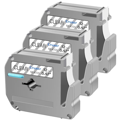 Cruxer 3 Packung Ersatz für P Touch M Schriftbänder M-K131 MK131 M131 M-K131s, Schwarz auf Klar, 12 mm, 0,47 1/2, für Ptouch PT-M95 PT-80 PT-90 PT-70 PT-65 PT-85 PT-45 PT-70BM Etikettendrucker von Cruxer