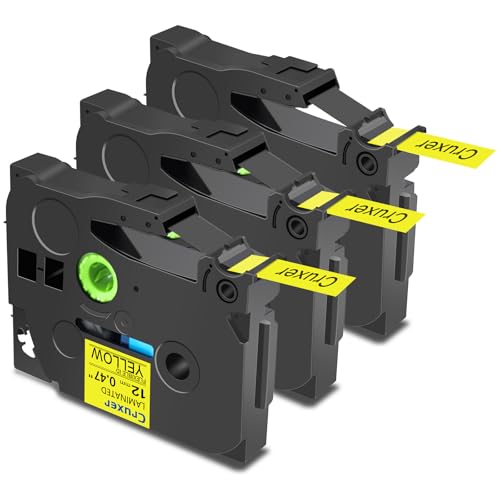 Cruxer 3er-Packung Kompatibel für Brother P-touch TZe-FX631 Flexible ID Ausweis Laminierte Bänder，Schwarz auf Gelb 0,47'' 12mm x 8m Schriftband Ersatz für Brother PT-H110 PT-D410 PT-E110VP von Cruxer