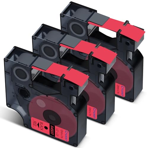 Cruxer 3er-Packung Kompatibel für Dymo D1 45017 S0720570 A45017 Etikettenband，Schwarz auf Roter 12mm x 7m Ersatz für Dymo LabelManager 160 210D 500TS Labelpoint 100 350 Labelwriter DUO 3M PL150 von Cruxer