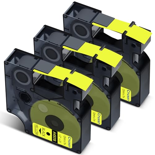Cruxer 3er-Packung Kompatibel für Dymo D1 45018 S0720580 A45018 Etikettenband，Schwarz auf Gelb 12mm x 7m Ersatz für Dymo LabelManager 160 210D 500TS Labelpoint 100 350 Labelwriter DUO 3M PL150 von Cruxer