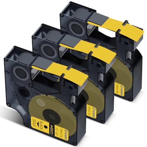Cruxer 3er-Packung Kompatibel für Dymo D1 45023 S0720630 A45023 Etikettenband，Schwarz auf Golden 12mm x 7m Ersatz für Dymo LabelManager 160 210D 500TS Labelpoint 100 350 Labelwriter DUO 3M PL150 von Cruxer