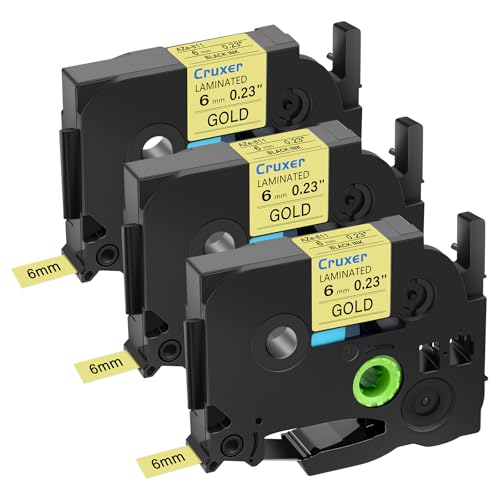 Cruxer 3er-Packung Kompatibel für P-touch TZe-811 TZe811 TZ-811 TZ811 6mm 0,23'' Laminierte Bänder Schwarz auf Gold, Schriftband Ersatz für PT-D200 PT-D210 PT-D400 PT-D450 D600 H100 1230PC Maker von Cruxer