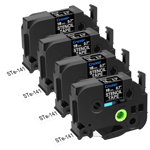 Cruxer 4er-Packung Ersatz für P-touch STe-141 ST-141 STe141 Elektrochemisches Ätzetiketten-Schablonen-Metallband 18 mm 0,7 Zoll 3M für Ptouch PT-D400 D450 E500 D600 H300 E300 P710BT 2600 Drucker von Cruxer