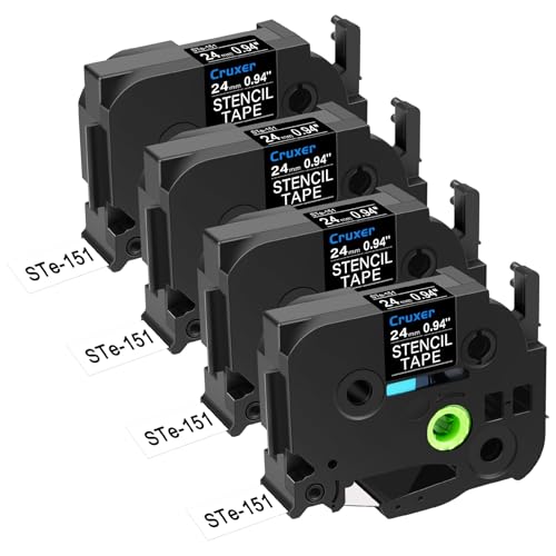 Cruxer 4er-Packung Ersatz für P-touch STe-151 ST-151 STe151 Elektrochemisches Ätzetiketten-Schablonen-Metallband 24 mm 0,94 Zoll 3M für Ptouch PT-D600 E500 E550W H500LI P700 P750W P750WVP Drucker von Cruxer