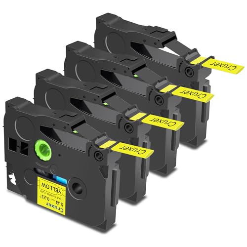 Cruxer 4er-Packung Kompatibel für Brother P-touch HSE-611 Schrumpfschlauch Schriftband，Schwarz auf Gelb Etikettenband 0,23'' 5.8mm x 1.5m Schriftband Ersatz für PT-E500 PT-H500LI PT-P750W von Cruxer