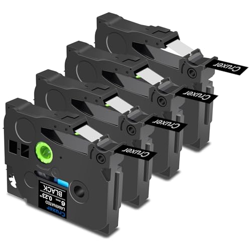 Cruxer 4er-Packung Kompatibel für Brother P-touch TZe-315 Black Laminierte Bänder，Weiß auf Schwarz 0,23'' 6mm x 8m Schriftband Ersatz für Brother PT-H100R PT-200 PT-H105 PT-H110 PT-D410 PT-E110VP von Cruxer