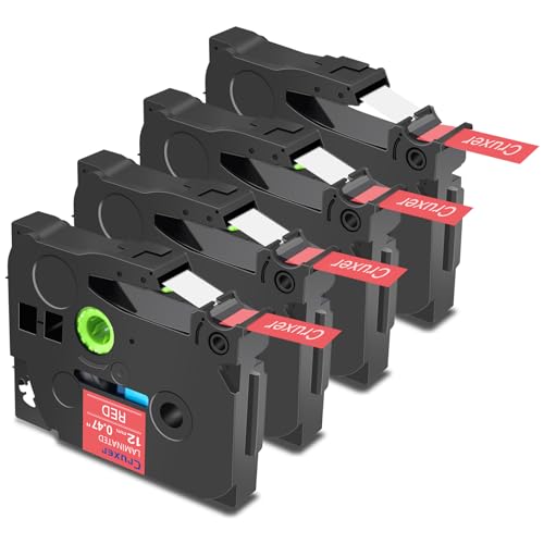 Cruxer 4er-Packung Kompatibel für Brother P-touch TZe-435 Red Laminierte Bänder，Weiß auf Roter 0,47'' 12mm x 8m Schriftband Ersatz für Brother PT-H100R PT-200 PT-H105 PT-H110 PT-D410 PT-E110VP von Cruxer