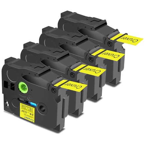 Cruxer 4er-Packung Kompatibel für Brother P-touch TZe-S651 Stark Klebend Laminierte Bänder，Schwarz auf Gelb 0,94'' 24mm x 8m Schriftband Ersatz für Brother PT-P710BT PT-E550WVP PT-P750W PT-2730VP von Cruxer
