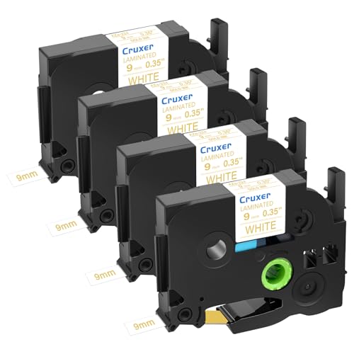 Cruxer 4er-Packung Kompatibel für P-touch TZe-224 TZe224 TZ-224 TZ224 9mm 0,35'' Laminierte Bänder Gold auf Weiß, Schriftband Ersatz für PT-D200 PT-D210 PT-D400 PT-D450 D600 H100 1230PC Maker von Cruxer