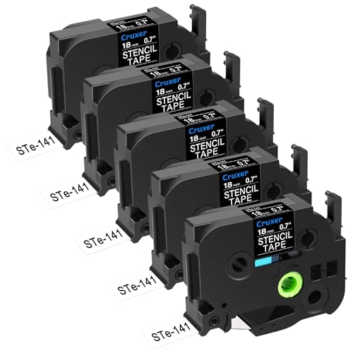 Cruxer 5er-Packung Ersatz für P-touch STe-141 ST-141 STe141 Elektrochemisches Ätzetiketten-Schablonen-Metallband 18 mm 0,7 Zoll 3M für Ptouch PT-D400 D450 E500 D600 H300 E300 P710BT 2600 Drucker von Cruxer