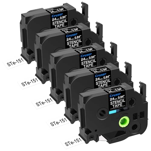 Cruxer 5er-Packung Ersatz für P-touch STe-151 ST-151 STe151 Elektrochemisches Ätzetiketten-Schablonen-Metallband 24 mm 0,94 Zoll 3M für Ptouch PT-D600 E500 E550W H500LI P700 P750W P750WVP Drucker von Cruxer