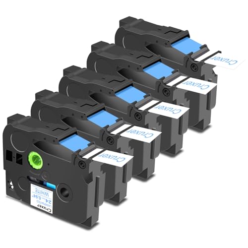 Cruxer 5er-Packung Kompatibel für Brother P-touch TZe-253 White Laminierte Bänder，Blaue auf Weiß 1'' 24mm x 8m Schriftband Ersatz für Brother PT-P710BT PT-P700 PT-E550WVP PT-P750W PT-2730VP von Cruxer