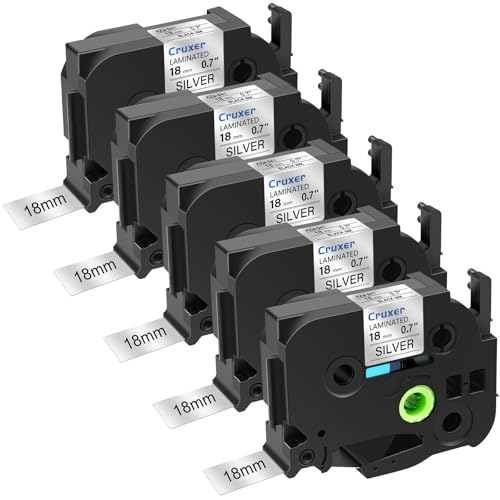 Cruxer 5er-Packung Kompatibel für P-touch TZe-941 TZe941 TZ-941 TZ941 18mm 0,7'' Laminierte Bänder Schwarz auf Silber, Schriftband Ersatz für PT-D400AD D450 D600 P700 P750W H500LI 1880C 2730 Maker von Cruxer