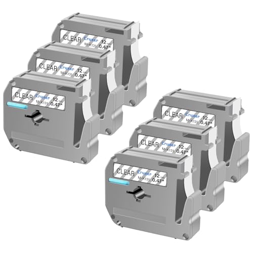 Cruxer 6 Packung Ersatz für P Touch M Schriftbänder M-K131 MK131 M131 M-K131s, Schwarz auf Klar, 12 mm, 0,47 1/2, für Ptouch PT-M95 PT-80 PT-90 PT-70 PT-65 PT-85 PT-45 PT-70BM Etikettendrucker von Cruxer