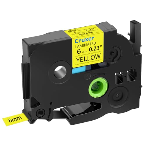 Cruxer 60er-Packung Kompatibel für P-touch TZe-611 TZe611 TZ-611 TZ611 6mm 0,23'' Laminierte Bänder Schwarz auf Gelb, Schriftband Ersatz für PT-D200 PT-D210 PT-D400 PT-D450 D600 H100 1230PC Maker von Cruxer