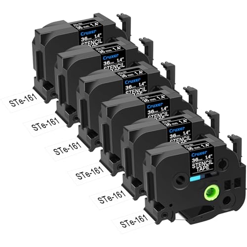Cruxer 6er-Packung Ersatz für P-touch STe-161 ST-161 STe161 Elektrochemisches Ätzetiketten-Schablonen-Metallband 36 mm 1,4 Zoll 3M für Ptouch PT530 550 9200pc 9200dx 9400 9500pc 9600 9700PC Drucker von Cruxer