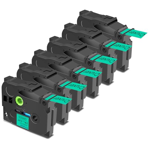 Cruxer 6er-Packung Kompatibel für Brother P-touch TZe-751 Green Laminierte Bänder，Schwarz auf Grün 1'' 24mm x 8m Schriftband Ersatz für Brother PT-P710BT PT-P700 PT-E550WVP PT-P750W PT-2730VP von Cruxer