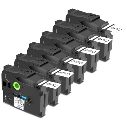 Cruxer 6er-Packung Kompatibel für Brother P-touch TZe-S251 Stark Klebend Laminierte Bänder，Schwarz auf Weiß 0,94'' 24mm x 8m Schriftband Ersatz für Brother PT-P710BT PT-E550WVP PT-P750W PT-2730VP von Cruxer