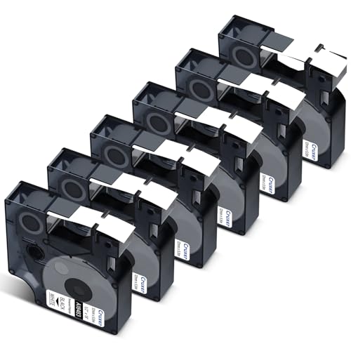 Cruxer 6er-Packung Kompatibel für Dymo IND 18483 S0718210 A18483 Polyester Etikettenband，Schwarz auf Weiß 12mm x 5.5m Ersatz für Dymo Rhino 1000 4200 6000 LabelWriter 450 Duo ILP 219 3M PL150 3M PL300 von Cruxer