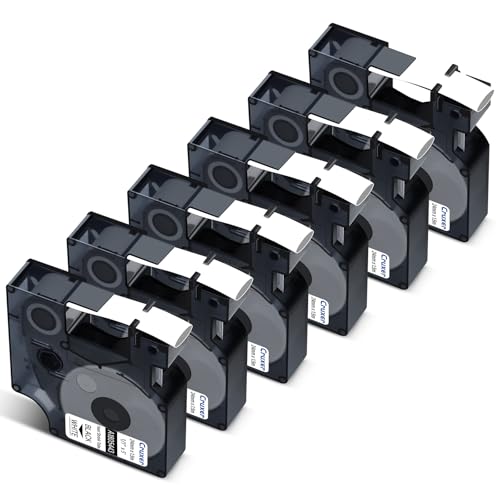 Cruxer 6er-Packung Kompatibel für Dymo Rhino 1805443 A1805443 Schrumpfschlauch Industrie Etikettenband，Schwarz auf Weiß 24mm x 1.5m Ersatz für Dymo LabelWriter und Rhino 6000 von Cruxer