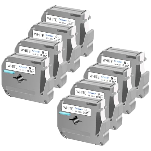 Cruxer 8 Packung Ersatz für P Touch M-K221 MK221 M221 Schwarz auf Weiß 9mm 0,35 3/8 M Klebeband Weiß für Ptouch PT-M95 PT-80 PT-90 PT-70 PT-55 PT-65 PT-85 PT-45 PT-70BM PT-100 Etikettendrucker von Cruxer