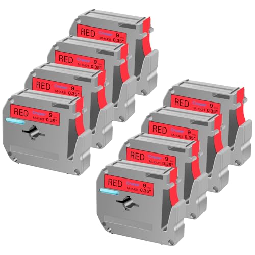 Cruxer 8 Packung Ersatz für P Touch M-K421 MK421 M421 Schwarz auf Rot 9mm 0,35 3/8 M Klebeband Rot für Ptouch PT-M95 PT-80 PT-90 PT-70 PT-55 PT-65 PT-85 PT-45 PT-70BM PT-100 Etikettendrucker von Cruxer