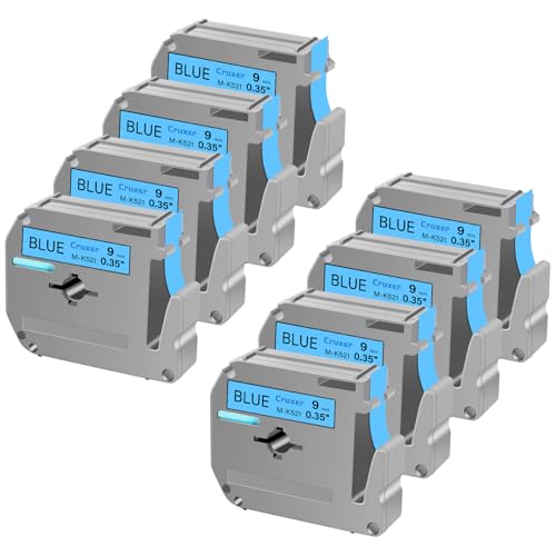 Cruxer 8 Packung Ersatz für P Touch M-K521 MK521 M521 Schwarz auf Blau 9mm 0,35 3/8 M Klebeband Blau für Ptouch PT-M95 PT-80 PT-90 PT-70 PT-55 PT-65 PT-85 PT-45 PT-70BM PT-100 Etikettendrucker von Cruxer