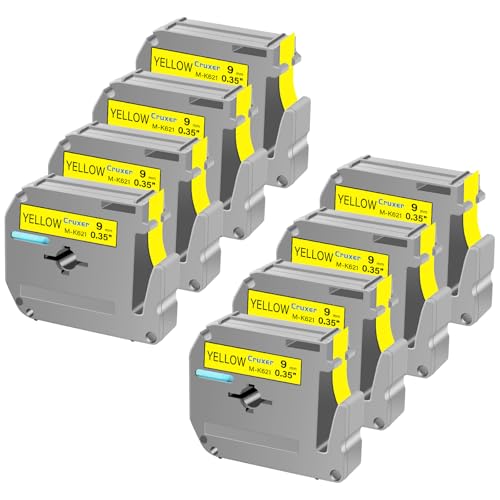 Cruxer 8 Packung Ersatz für P Touch M-K621 MK621 M621 Schwarz auf Gelb 9mm 0,35 3/8 M Klebeband Gelb für Ptouch PT-M95 PT-80 PT-90 PT-70 PT-55 PT-65 PT-85 PT-45 PT-70BM PT-100 Etikettendrucker von Cruxer