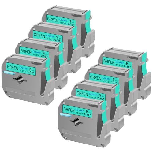 Cruxer 8 Packung Ersatz für P Touch M-K721 MK721 M721 Schwarz auf Grün 9mm 0,35 3/8 M Klebeband Grün für Ptouch PT-M95 PT-80 PT-90 PT-70 PT-55 PT-65 PT-85 PT-45 PT-70BM PT-100 Etikettendrucker von Cruxer
