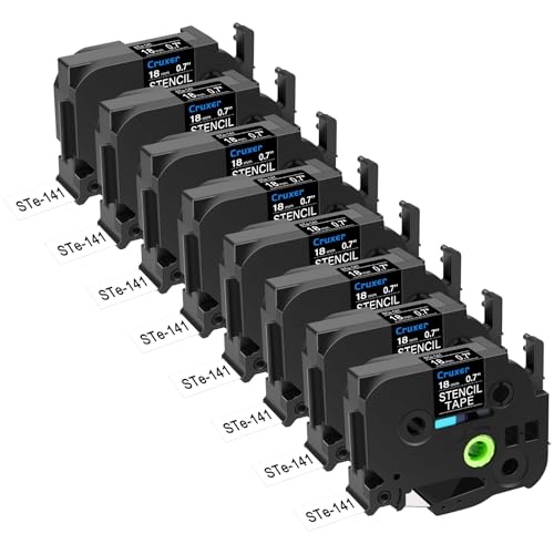 Cruxer 8er-Packung Ersatz für P-touch STe-141 ST-141 STe141 Elektrochemisches Ätzetiketten-Schablonen-Metallband 18 mm 0,7 Zoll 3M für Ptouch PT-D400 D450 E500 D600 H300 E300 P710BT 2600 Drucker von Cruxer