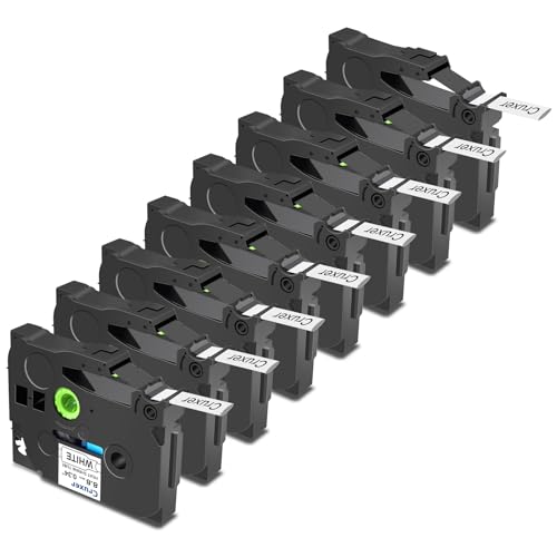 Cruxer 8er-Packung Kompatibel für Brother P-touch HSE-221 Schrumpfschlauch Schriftband，Schwarz auf Weiß Etikettenband 0,34'' 8.8mm x 1.5m Schriftband Ersatz für PT-P750W PT-D200 PT-H105 von Cruxer