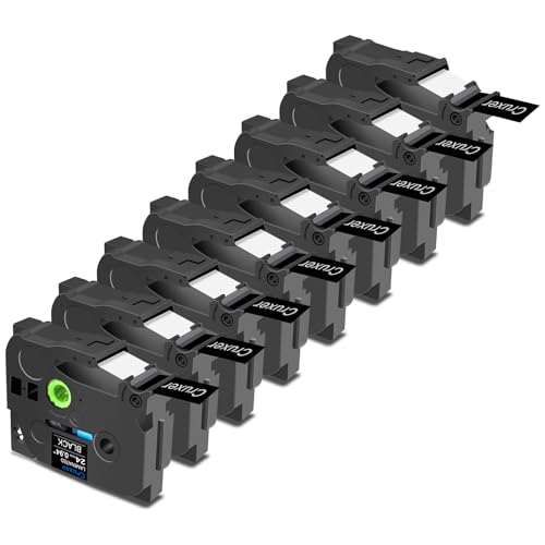 Cruxer 8er-Packung Kompatibel für Brother P-touch TZe-355 Black Laminierte Bänder，Weiß auf Schwarz 0,94'' 24mm x 8m Schriftband Ersatz für Brother PT-P710BT PT-P700 PT-E550WVP PT-P750W PT-2730VP von Cruxer