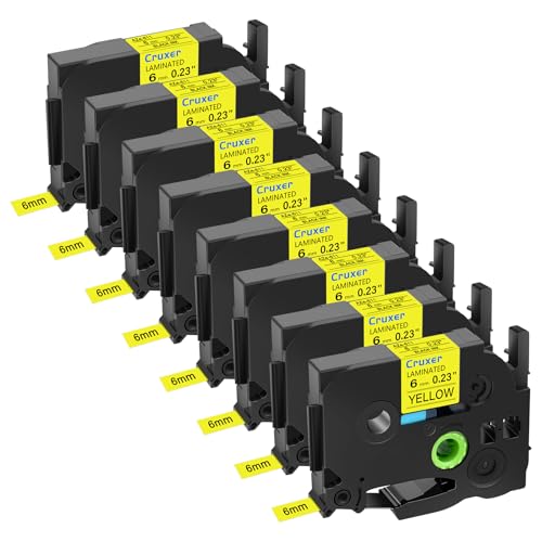 Cruxer 8er-Packung Kompatibel für P-touch TZe-611 TZe611 TZ-611 TZ611 6mm 0,23'' Laminierte Bänder Schwarz auf Gelb, Schriftband Ersatz für PT-D200 PT-D210 PT-D400 PT-D450 D600 H100 1230PC Maker von Cruxer