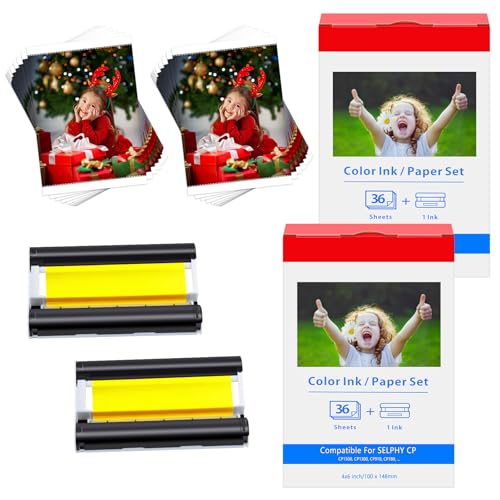 Cruxer Compatible for Canon Selphy CP1300 CP1500 Fotopapier KP-36in 3115B001(AA) 10x15 Photo Paper for Cannon Selphy CP CP910 CP780 CP760 CP1000 CP1200, 36 Papiers + 1 Ink Cartridge per set, 2 Set von Cruxer