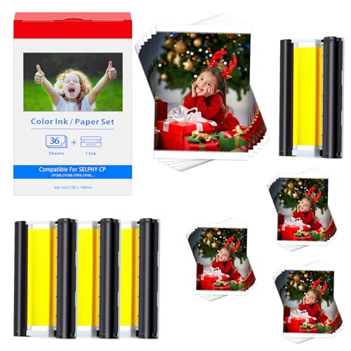 Cruxer Compatible for Canon Selphy CP1300 CP1500 Fotopapier KP-36in 3115B001(AA) 10x15 Photo Paper for Cannon Selphy CP CP910 CP780 CP760 CP1000 CP1200, 36 Papiers + 1 Ink Cartridge per set, 4 Set von Cruxer