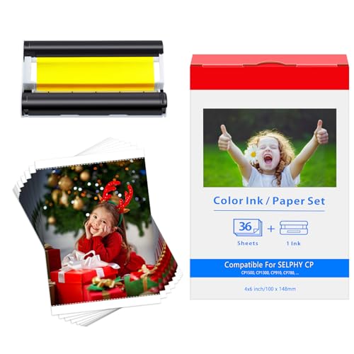 Cruxer Compatible for Canon Selphy CP1300 CP1500 Fotopapier KP-36in KP-36 3115B001(AA) 10x15 Photo Paper for Cannon Selphy CP CP910 CP780 CP760 CP1000 CP1200, 36 Sheet Papiers + 1 Ink Cartridge von Cruxer