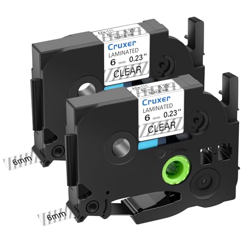 Cruxer Etikettenband, kompatibel mit Brother TZE111, 6 mm, schwarzer Text auf transparentem Klebeband, Ersatz für PT Cube PTE550, PTP750, PTD210, PTD450, PTH110, PTD400AD, PT710BT, 2 Stück Cruxer Etikettenband, kompatibel mit Brother TZE111, 6 mm, schwarzer Text auf transparentem Klebeband, Ersatz für PT Cube PTE550, PTP750, PTD210, PTD450, PTH110, PTD400AD, PT710BT, 2 Stück von Cruxer