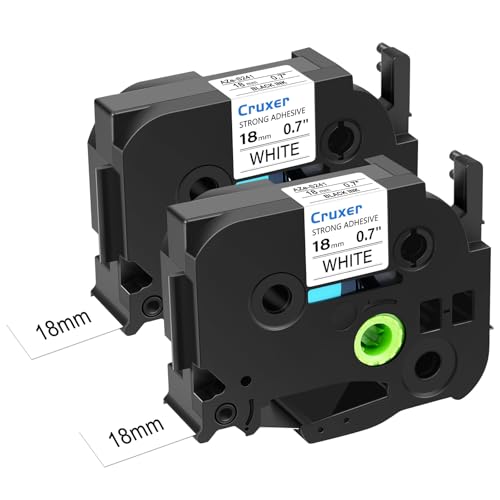 Cruxer Etikettenband kompatibel mit Brother TZE S241, 18 mm, extra starkes Klebeband, schwarzer Text auf weißem Band für P-Touch Cube PTE550 PTP750 PTD210 PTD450 PTH110 PTD400AD PT710BT, 2 Stück von Cruxer