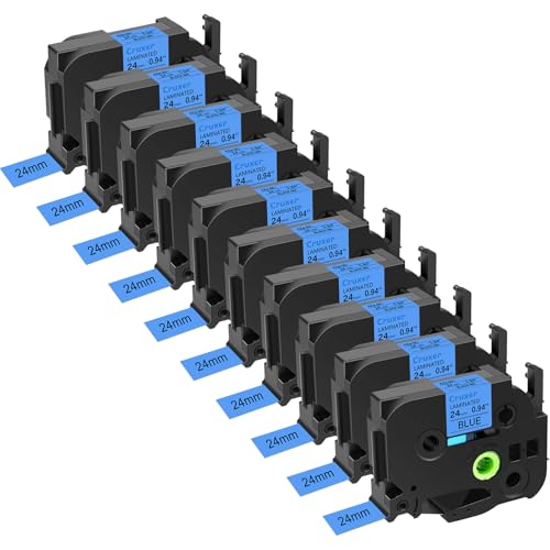 Cruxer Kompatibel für Brother TZE-551 TZ551 Schriftband 24mm x 8m Bänder Schwarz auf Blau Schriftband für Brother P-Touch Drucker PT-D600 E500 E550W H500 P750W P900 P950W P700 P710BT 10x von Cruxer