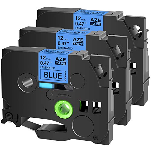 Cruxer Kompatibel mit Brother TZE531 TZ531 12 mm 1,2 cm Beschriftungsband schwarz Text auf blauem Band Ersatz für PT Cube PTE550 PTP750 PTD210 PTD450 PTH110 PTD400AD PT710BT Etikettenmarker, 3er-Pack von Cruxer