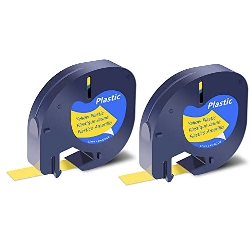 Cruxer Kompatible Etikettenband Ersatz 91202 S0721620 Schwarz auf Gelb 12 mm x 4 m Ersatz für Dymo Letratag Band LT-100H LT-110T QX50 XR XM 2000 Plus Etikettenhersteller, 2 Stück von Cruxer